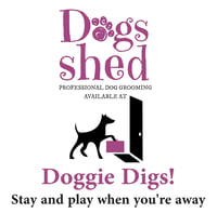 Dogs shed at Doggie Digs! logo