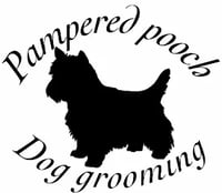 pampered pooch pet dog grooming logo